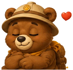 Stickey the bear hugging a heart