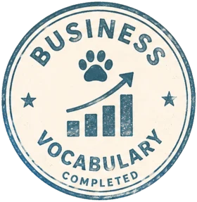 Business vocabulary course completed stamp