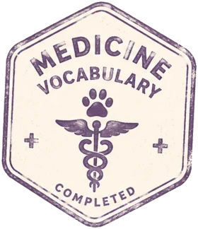 Medicine vocabulary course completed stamp
