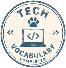 Tech vocabulary course completed stamp